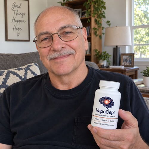 Gary holding a bottle of VapoCept